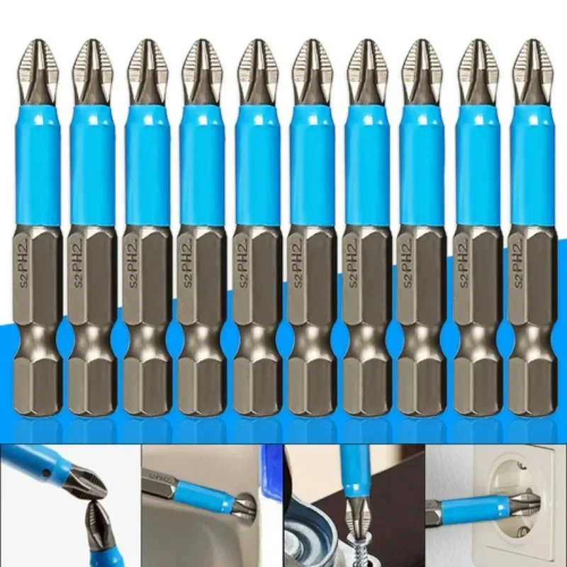 10Pcs Ph2 Phillips Screwdriver 50mm Magnetic Screw Driver Insert Bit Non Slip Screwdriver Drill Bits Hex Shanked Screwdriver Bit