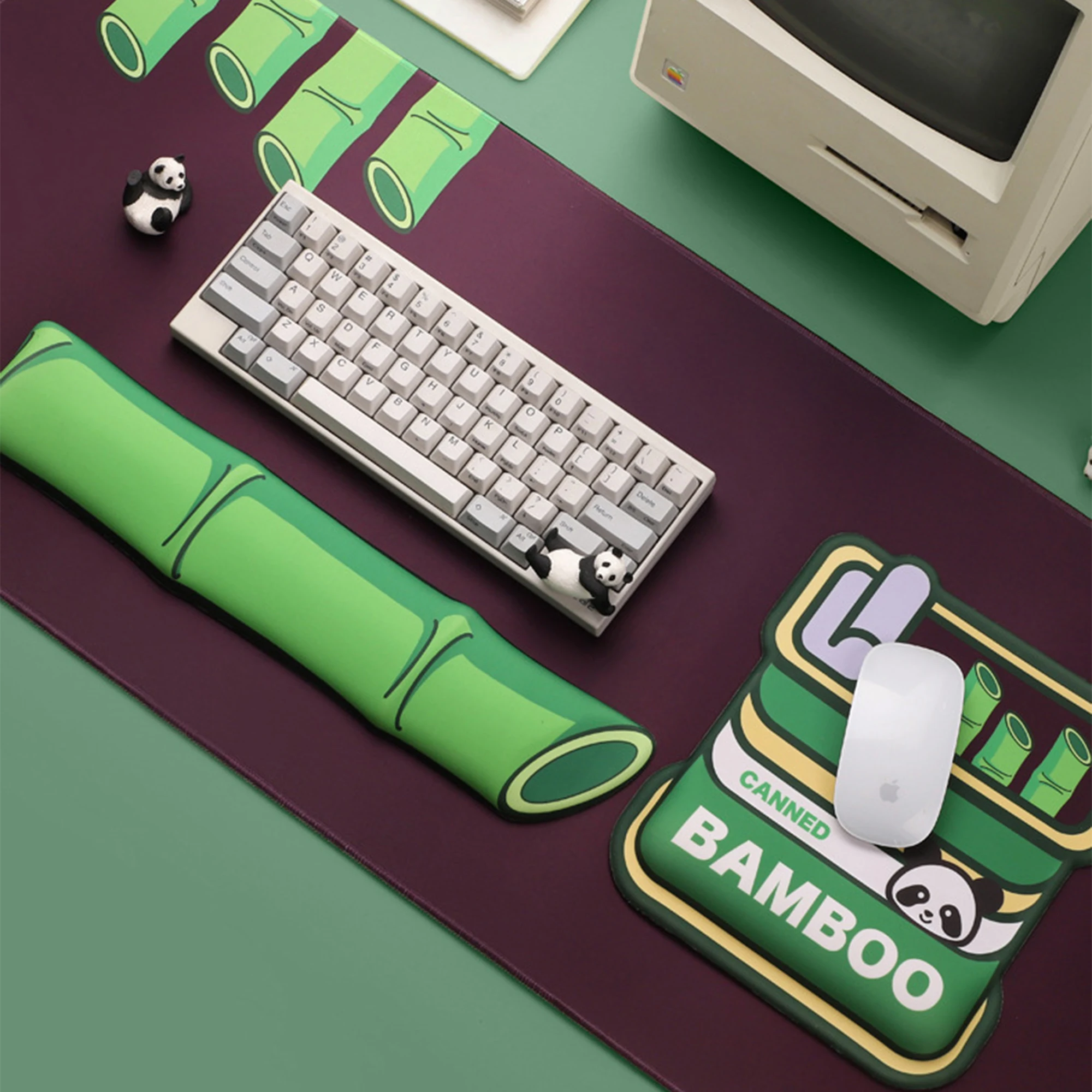 

Cute Bamboo Pattern Silicone Wrist Rest Mouse Pad Large Non-Slip Desk Mat Ergonomic Keyboard Pad for Office Home Gaming