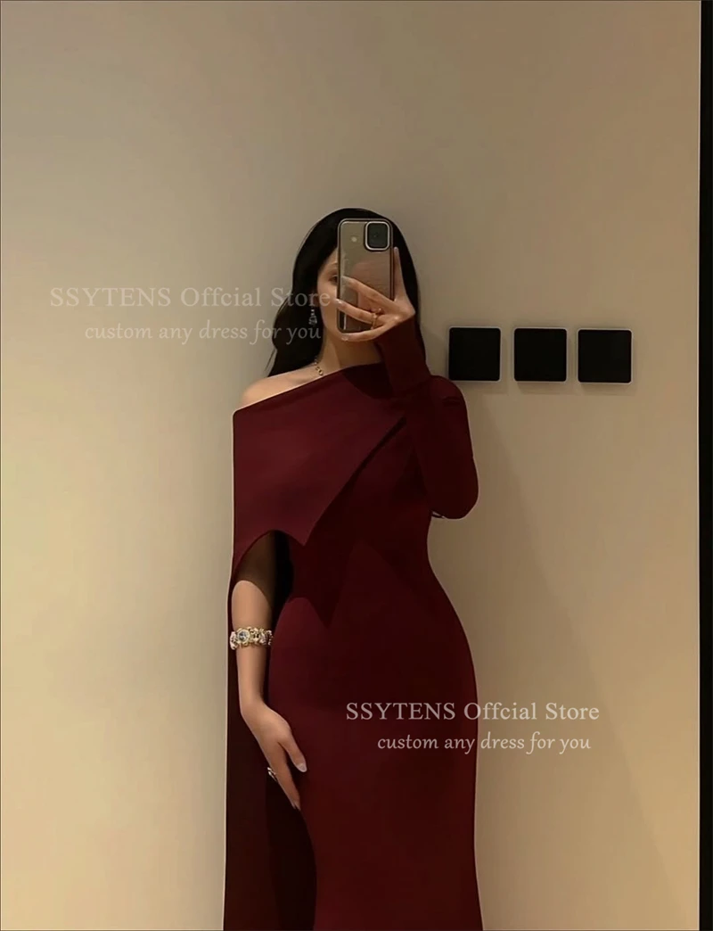 SSYTENS Burgundy Mermaid Evening Dresses One Shoulder Sexy Long Prom Gowns Saudi Arabia Special Events Party Dresses Customized