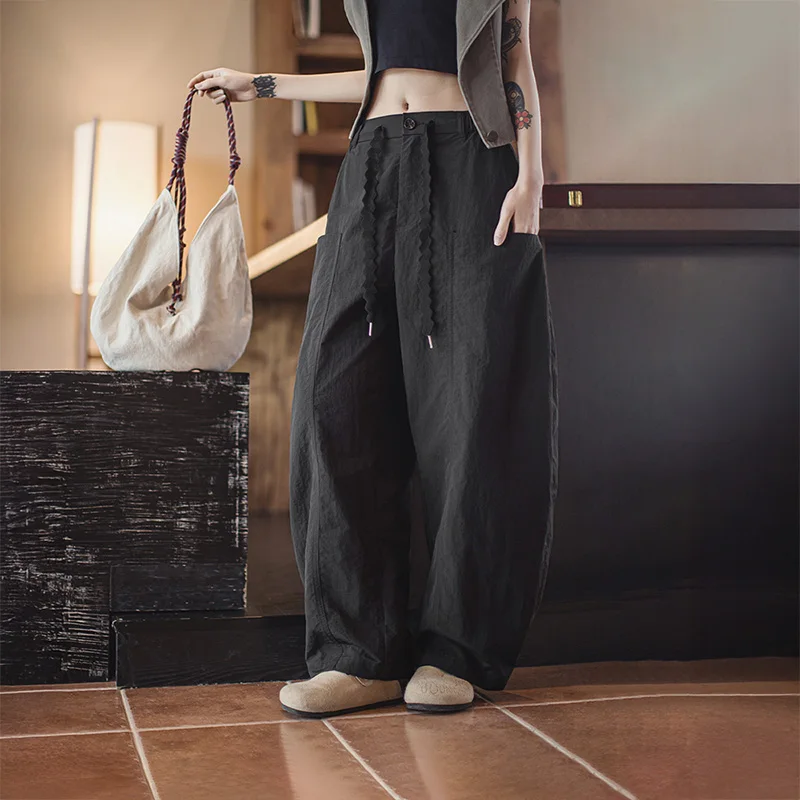 Maden женские повседневные универсальные черные широкие брюки весна-лето легкие брюки свободного покроя модная уличная одежда брюки палаццо