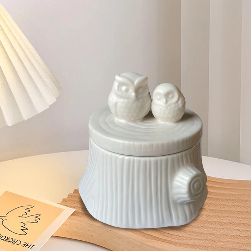 

Lovely owl ceramic candle holder home decoration jewelry small object storage box Animal pattern French garden