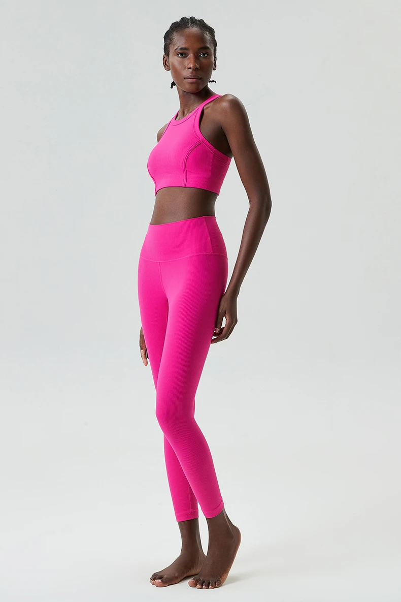 Zweiteiliges Fitness-Yoga-Set für Damen, einfarbig, dehnbar, Gym-Anzug, atmungsaktiv, für hohe Beanspruchung, Laufsportbekleidung, Trainingskleidung für Damen – Detail 16