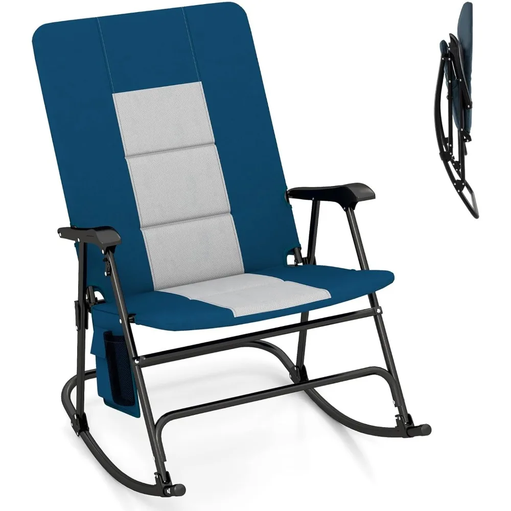 

Большое складное кресло-качалка для кемпинга, мягкий портативный уличный рокер с боковым карманом и жесткими подлокотниками для патио, газона, спинки