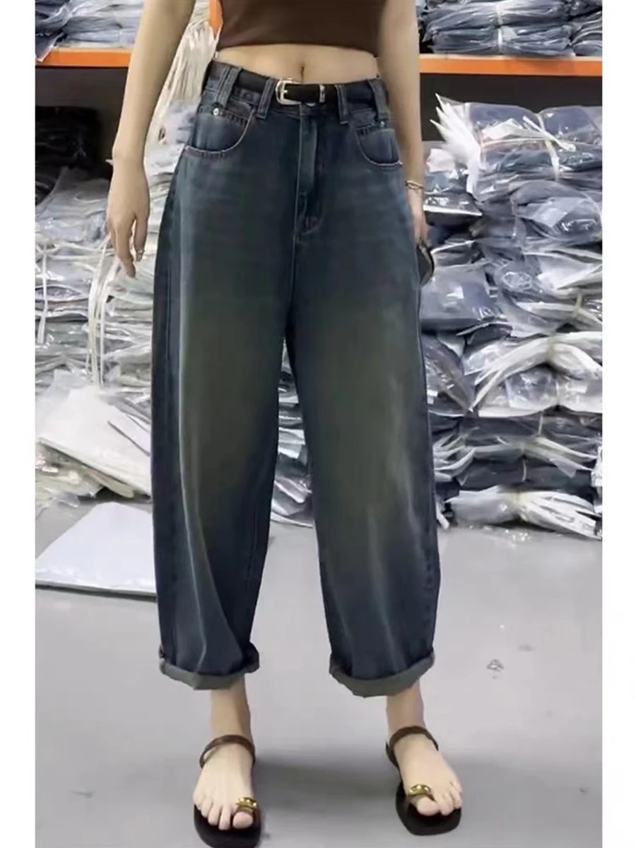 

Джинсы женские Harlan с высокой талией, прямые, из денима, весна-осень, большие размеры, для фигуры типа «груша», утягивающие, свободные, укороченные (до щиколотки)