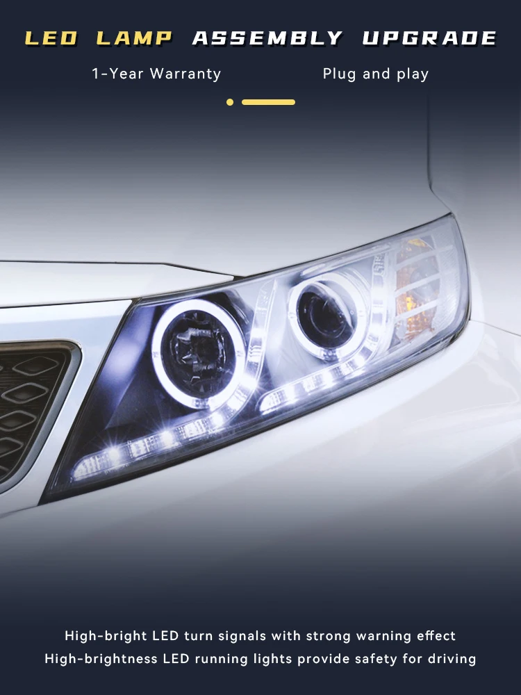 Head Lights For Kia K5 2011 2012 2013 Headlight Modified LED DRL Angel Eyes Design Lens Xenon Front Lamp Highlight Accessories