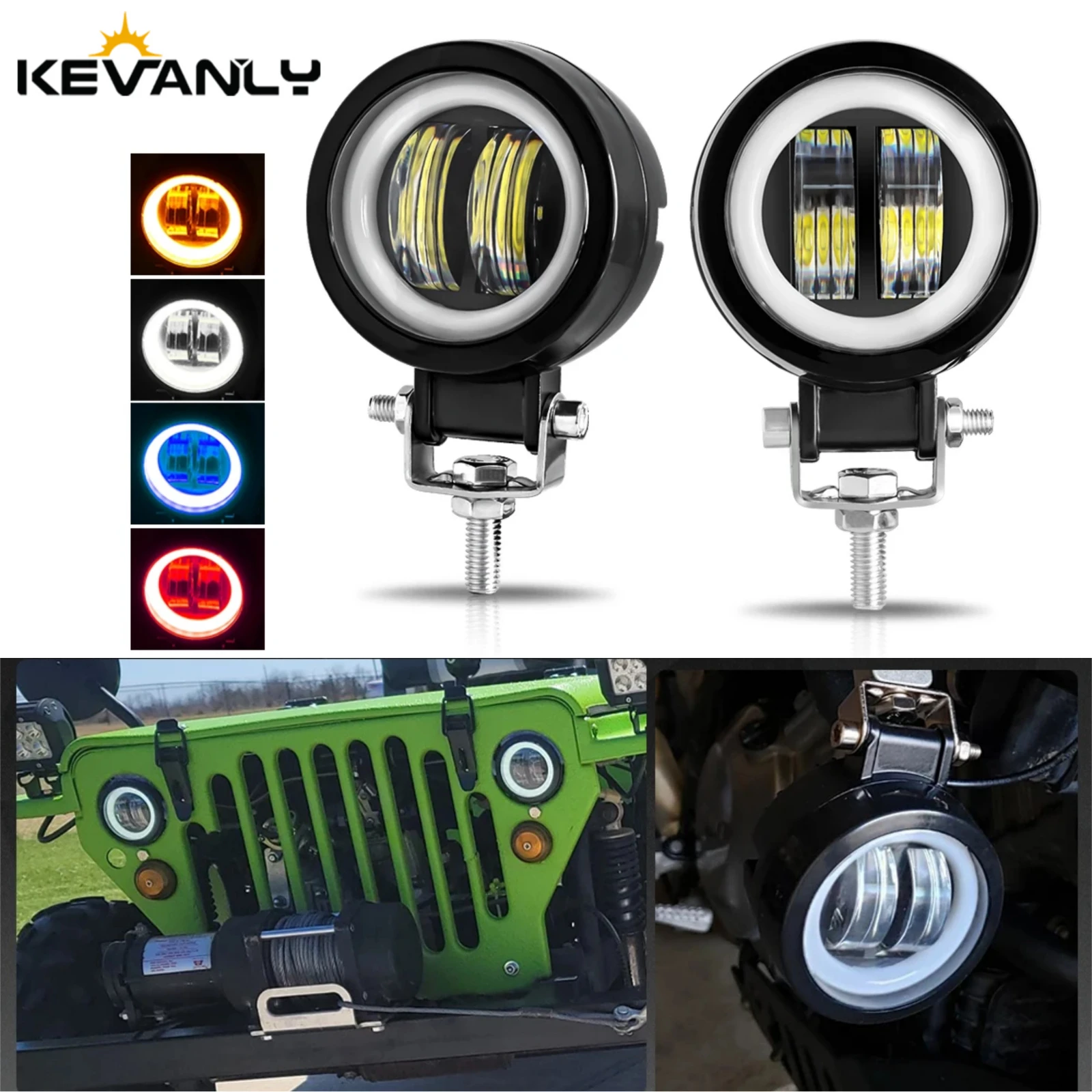 3INCH 20W Motorcycle LED Angel Eye Work Light Bar Spot Lamp Offroad Car Boat Truck SUV Pickup 12V 24V Driving Fog Lamp Headlight