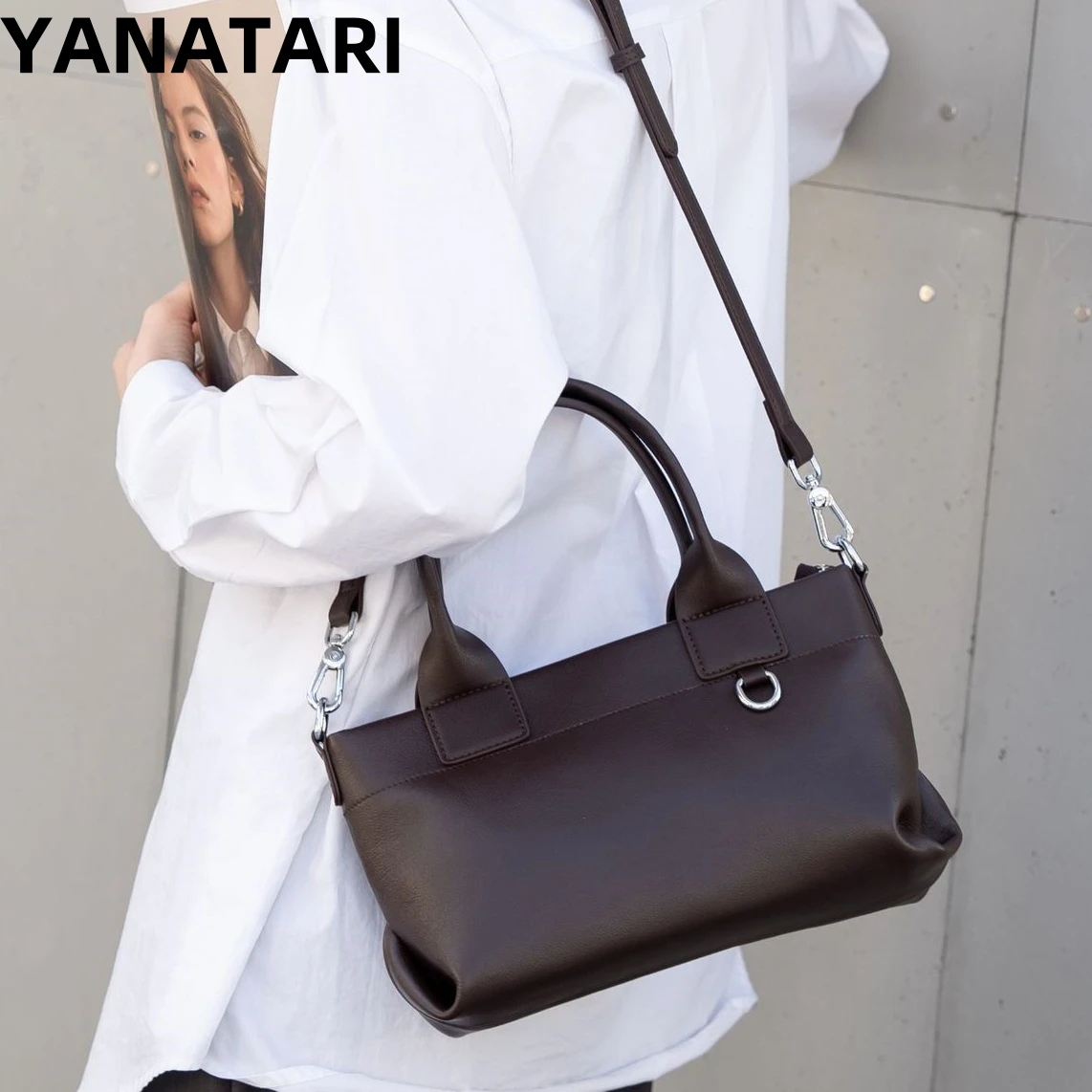 

YANATARI cowhide Genuine leather handbags women vintage shoulder bag female Bucket Bag luxury high quality 2025 crossbody bag