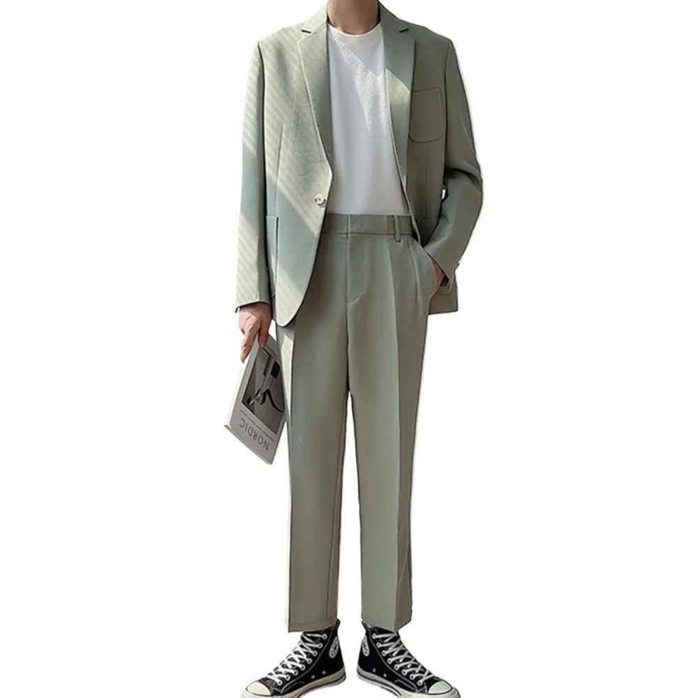 

Solid Color Loose Suit For Men Two-piece Set Jacket Pant 2024 New Summer Fashion Luxury Temperament Casual Business Clothing