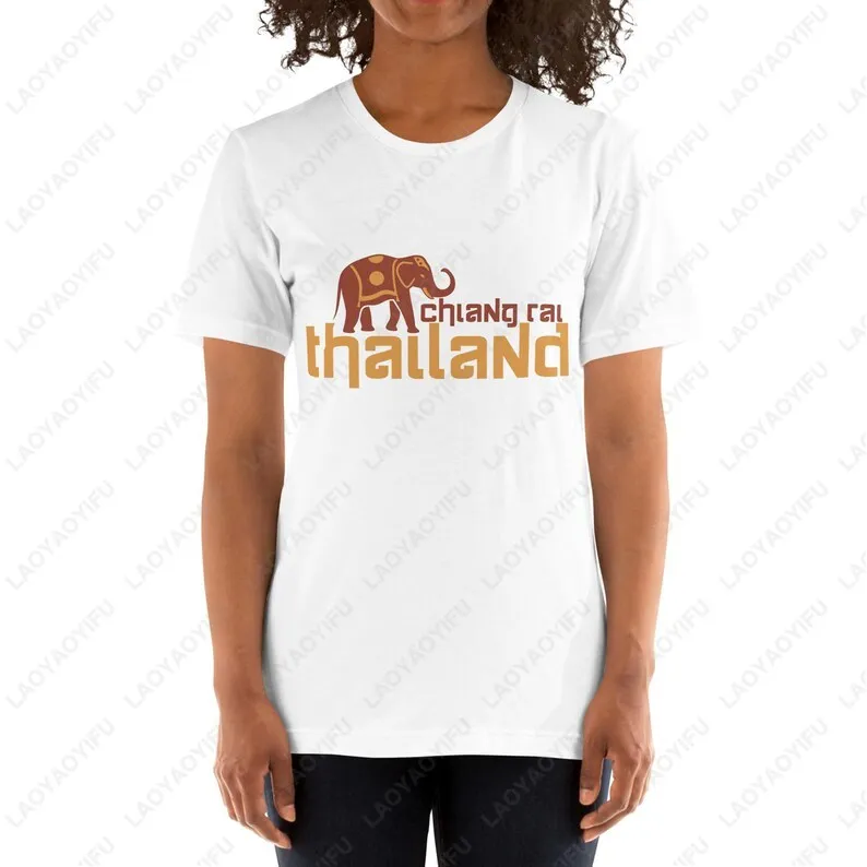 Thailand Elephant Gift CHIANG RAI T-Shirt Thai Travel Souvenir Gift Shirt Funny Print Pattern Tops Summer Casual Cotton Soft Tee