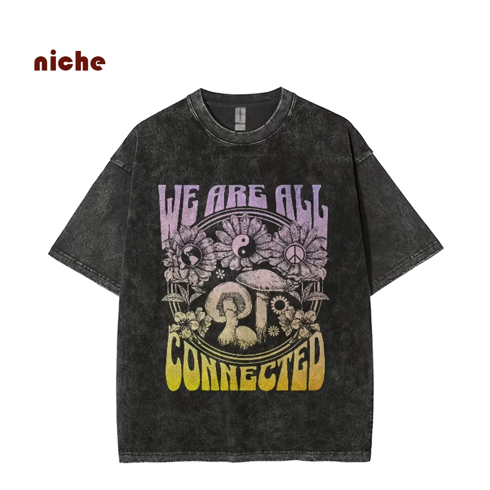 

Vintage Cotton T-Shirt Line Smudge Neutral Style Print Round Neck Pullover Shoulder Short Sleeve 2024 Large Size