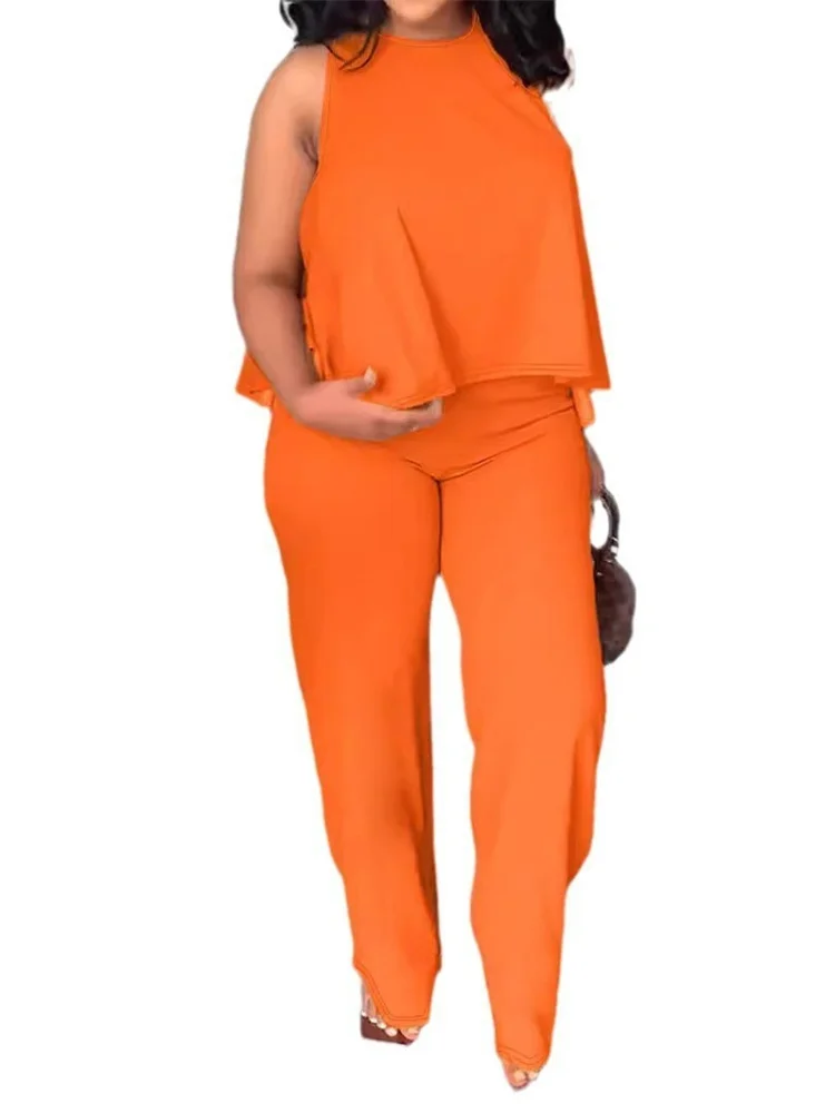 Wmstar plus size 2 peça conjunto feminino casual sem mangas solto calças superiores define roupas de verão combinando terno atacado dropshipping