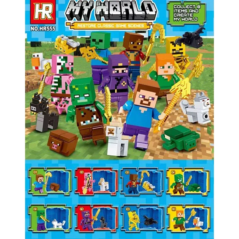 Hot New Cartoon Building Blocks Action Figure Cartoon， Mine, the world Toy Bricks Assemble Educational Kid Toys Birthday Gift