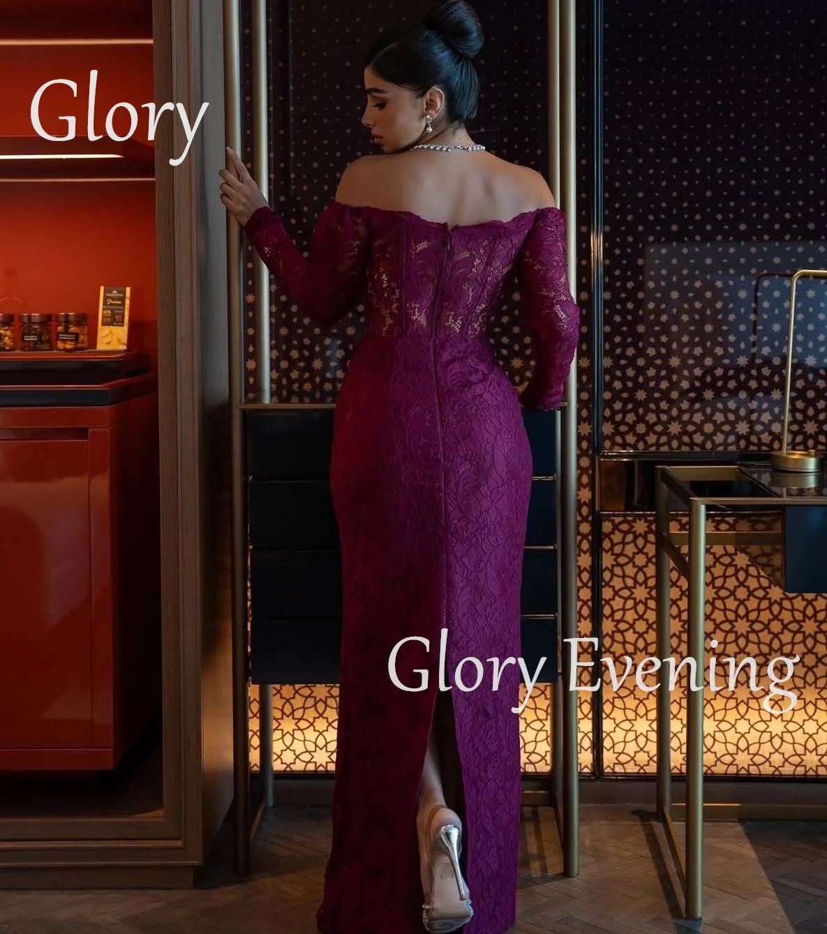 Robe de bal violette en perles, manches longues, épaules dénudées, sans manches, arabie saoudite, personnalisée pour femmes, 2025