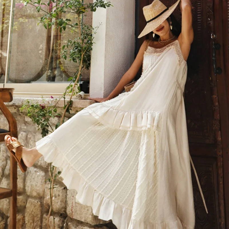 

TIYIHAILEY Dresses Sleeveless Wome Summer Bandage Ladies Lace Linen Embroidery Clothing New Summer Fashion 2025 Layer Ruffles