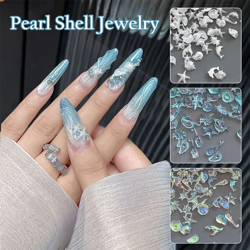 50Pcs Ocean Series Mix Pearl Shell Rhinestones Starfish Nail Art Decorations Jewelry Flash Accessories Charms for Crafts
