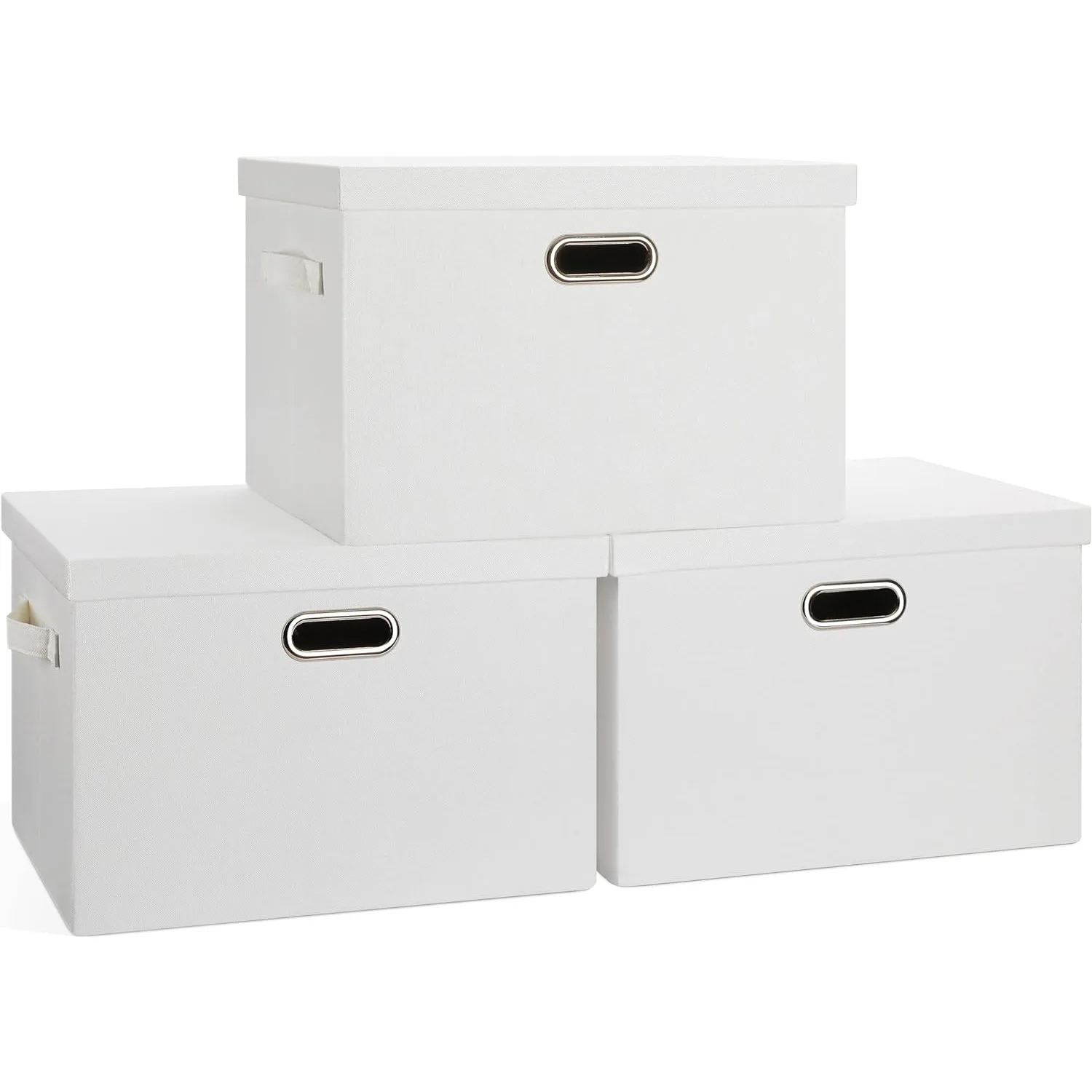 

Graciadeco Large 17" 36 Quart Collapsible Stackable Storage Bins with Lids, 3 Packs White Linen Fabric Closet Boxes with Lids