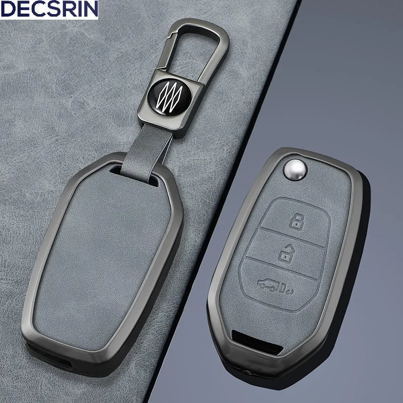 3-Tasten-Zinklegierung + Leder-Autoschlüsseletui für SAIC MAXUS T60 Auto-Innenraum-Styling-Schlüsselanhänger-Zubehör