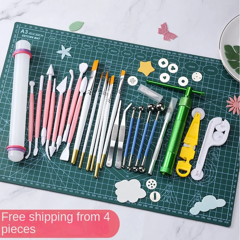 

Fondant Baking Tools Steel Rule Rolling Pin Shaping Edge Carving Knife Tweezers Edge Rolling Knife Shaping Tools17 Large Pieces