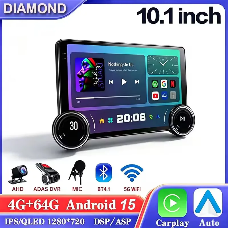 Universal 10.1inch Diamond Screen Android Car Radio 2Din Multimedia Player Double Knob Carplay Android Auto GPS Car Audio