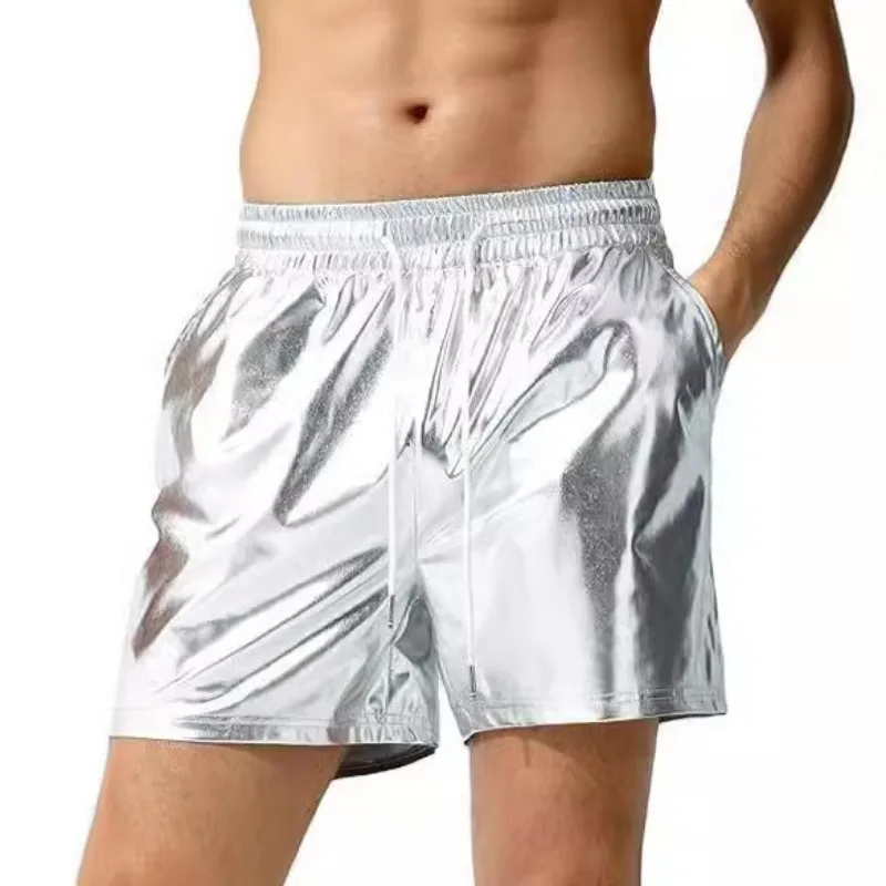 Summer Men's Bright Leather Shorts Men's Casual Three-color Shorts Men's Beach Casual Pants