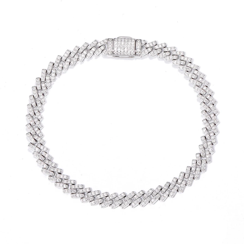 

S925 Sterling Silver and Moissanite 8mm wide Rhombus Cuban Link Chain Bracelets Women Men Hip Hop Bling Ice Out Rapper Jewelry