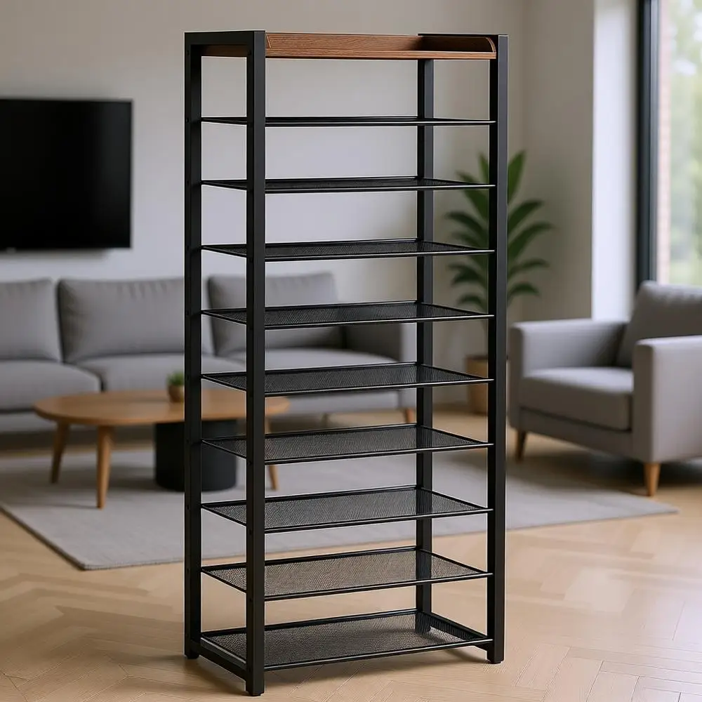 

10-ярусная полка для обуви, длина 20,5 футов, компактное хранение, вмещает 18-20 пар, для прихожей, коридора, гостиной, цвет рустик-коричневый