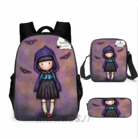 Hip Hop Youthful Cute Santoro Gorjuss 3D Print 3pcs/Set Student Travel bags Laptop Daypack Backpack Shoulder Bag Pencil Case