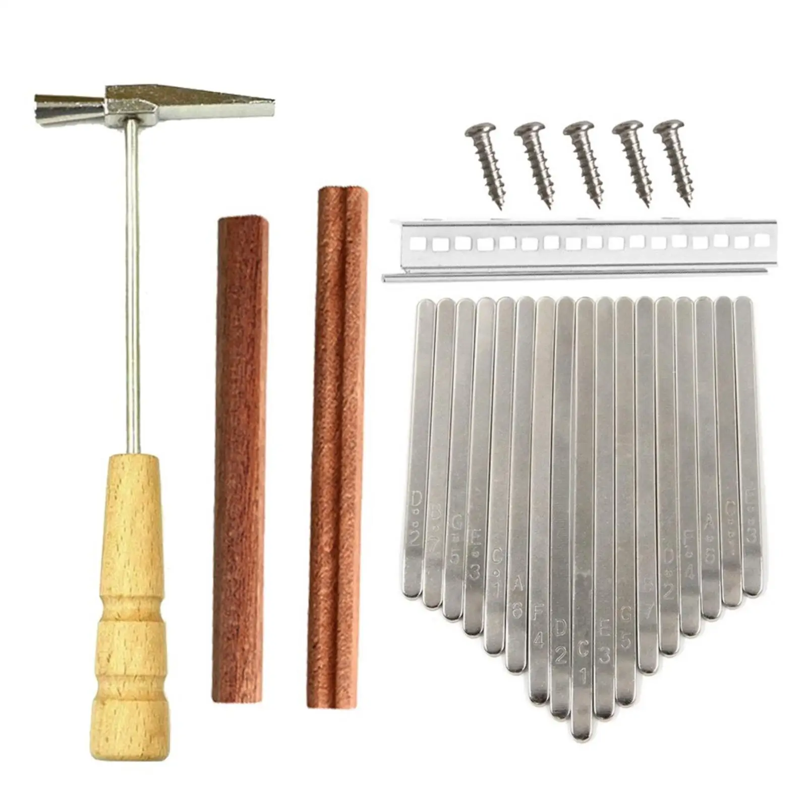 DIY Kalimba Thumb Piano 17 Keys Silver Metal Tuning Wrench Wood Bridge Repair Parts for Musical Instrument Lover