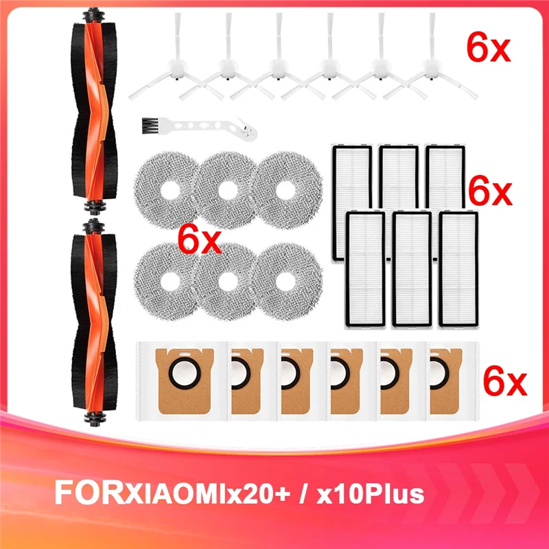 

KYCOR-Accessory Set For Xiaomi X20+ /X10+ Robot Vacuum Cleaner, Replacement Main Brush Mop Pad Dust Bags Side Brush Filters