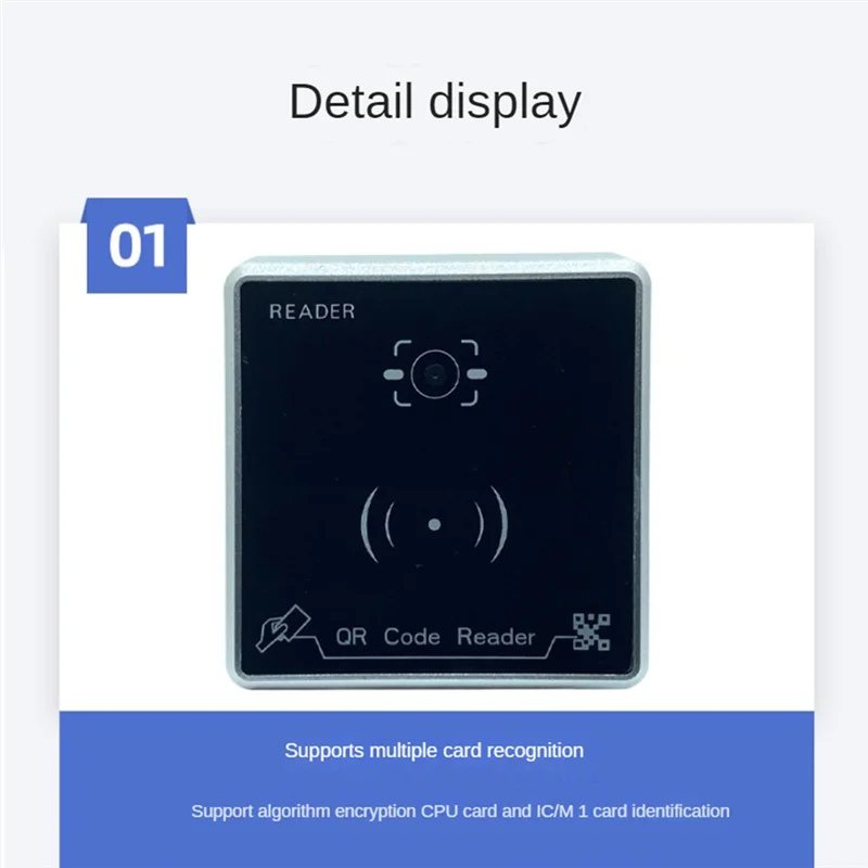 A41T QR Code Reader Waterproof RFID Card Reader Access Control Card Reader Wiegand 26/34/66BIT Output Support CPU/IC/M1 Card
