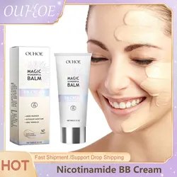 OUHOE Nicotinamide BB Cream Brighten Even Skin Hyaluronic Acid Moisturizing Hydrating Lasting Oil-Control Face Concealer Cream