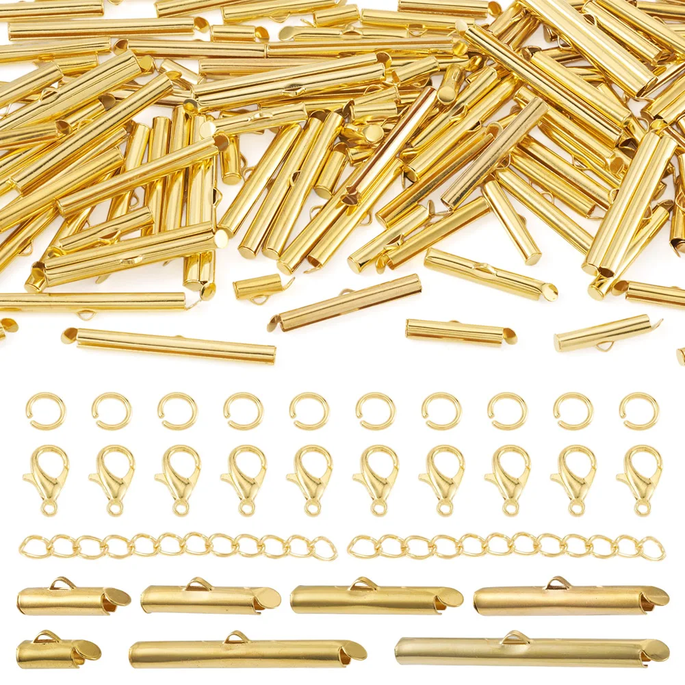 

560pcs/Box Slide On End Clasp Tubes Lobster Claw Clasps Jump Rings Twist Chains Kits for DIY Jewelry Making Findings