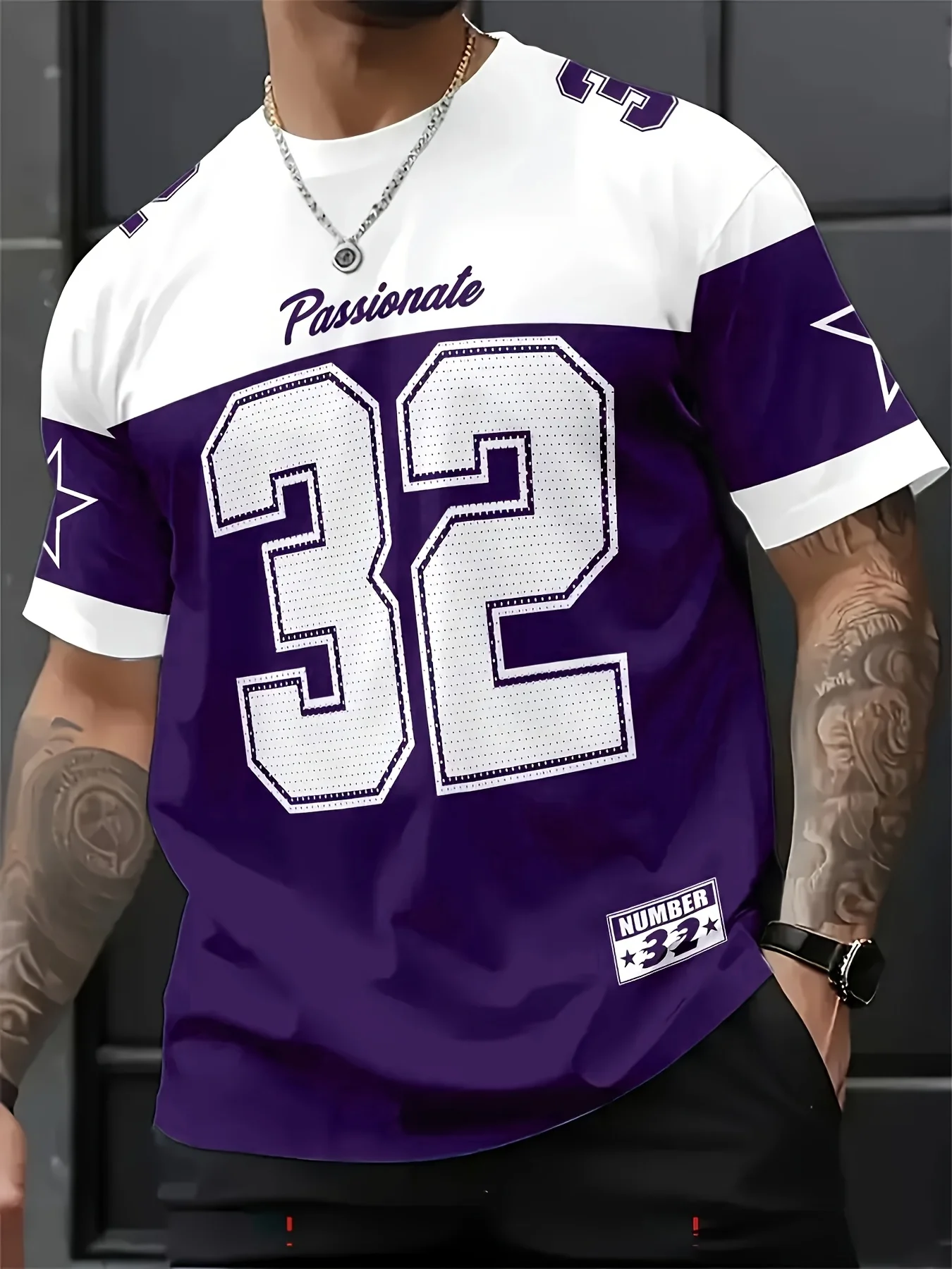 Nowość 2025 Męska koszulka z nadrukiem w stylu amerykańskim nr 32, męska koszulka sportowa z krótkim rękawem i okrągłym dekoltem, koszulka vintage do koszykówki, odzież męska