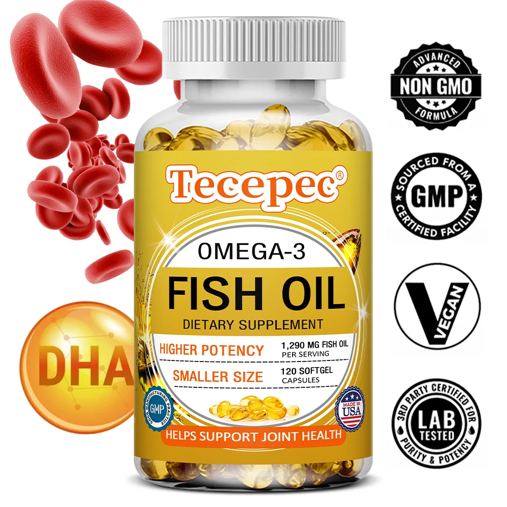 

Tecepec Omega 3 Fish Oil — добавка с рыбьим жиром для женщин и мужчин — 1290 мг рыбьего жира тройной концентрации с омега-3 жирными кислотами, EPA, DHA
