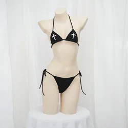 Sexy Y2K Lace Up Bikini Kawaii Bikini Gothic Bikini Swimsuit Goth Bathing Suit Summer Holiday Beachwear Bra Sets