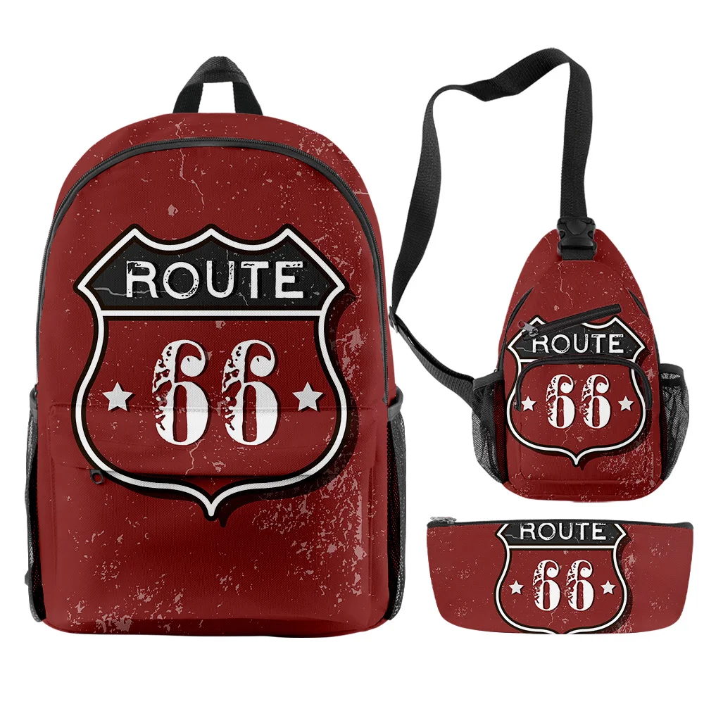 

Hip Hop Popular Funny route 66 3D Print 3pcs/Set pupil School Bags Travel Laptop Backpack Chest Bag Pencil Case