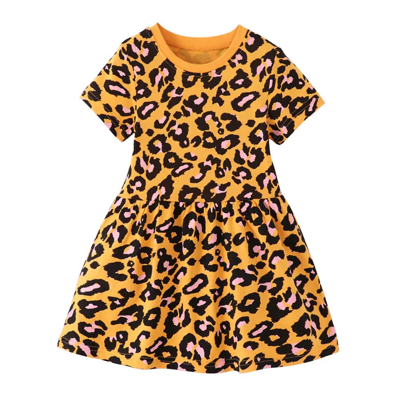 

Leopard Print Summer Dress for Girls 2-7T with Short Sleeves All Printed Frocks Cute Fashion Children's Clothing