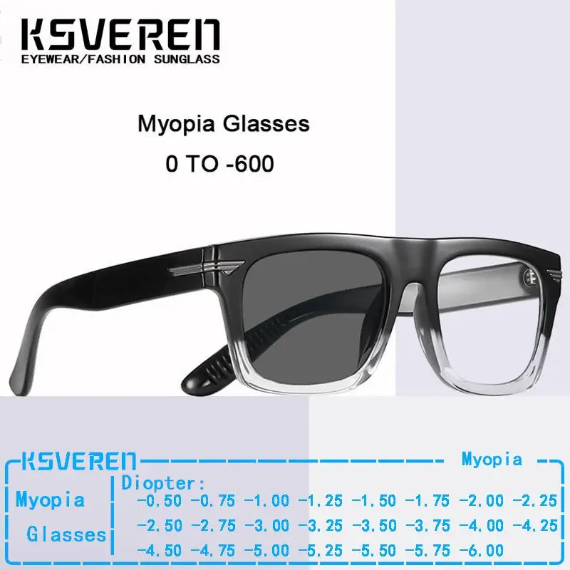 

KSVEREN TR90 Men Large Frame Photochromic Myopia Glasses Women 6 Color Fashion Optical Spectacles Frame -0.5 -1.25 -5.5 -6.0