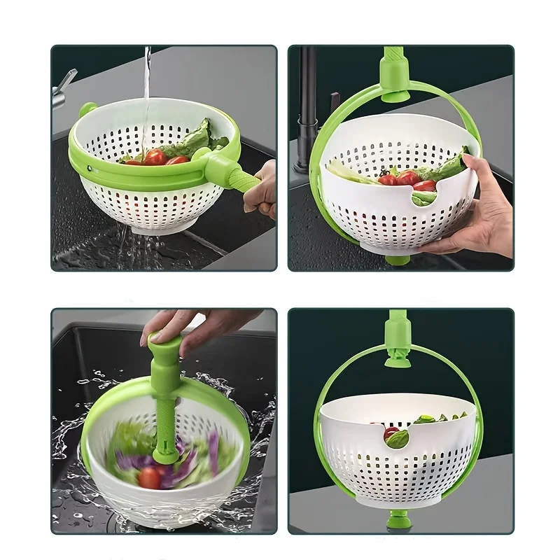 New Vegetable Rotating Drain Basket Salad Spinner Washing Dehydration Basket Kitchen Vegetable Centrifugal Washer