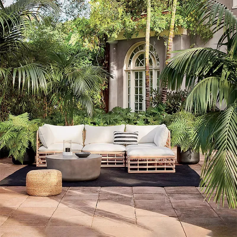 Outdoor rattan sofa balcony leisure small sofa coffee table combination courtyard garden open-air living room small apartment fu