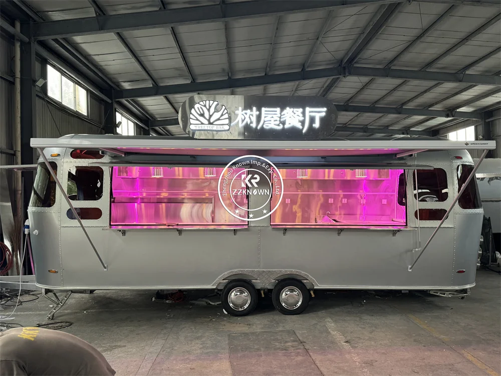 Airstream aço carrinho de cachorro-quente cafeteria quiosque caminhão de comida reboque rua restaurante concessão caminhão de comida cozinha móvel