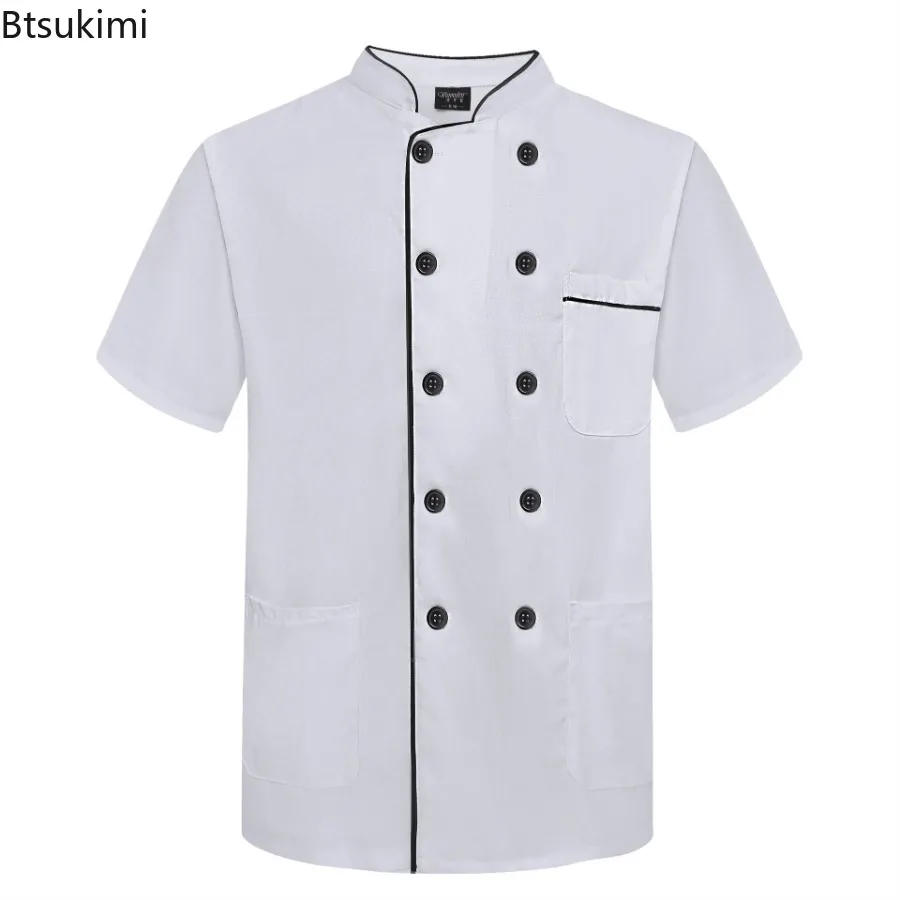 2025 Nuova Cucina Chef Abbigliamento Da Lavoro Uniforme Da Chef degli uomini A Maniche Corte Sottile Estate Traspirante A Maniche Lunghe High-end Testa Chef Abbigliamento