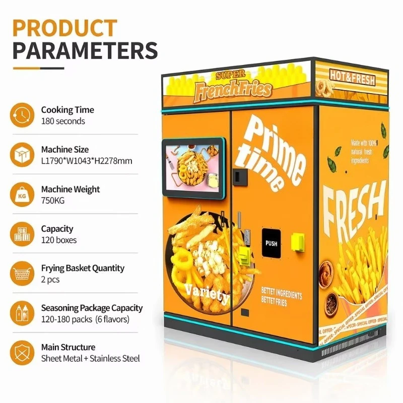 Commercial Potato Fry Vending Machine, Large Daily Production Capacity High Throughput Self‑Service French Fries Vending Device