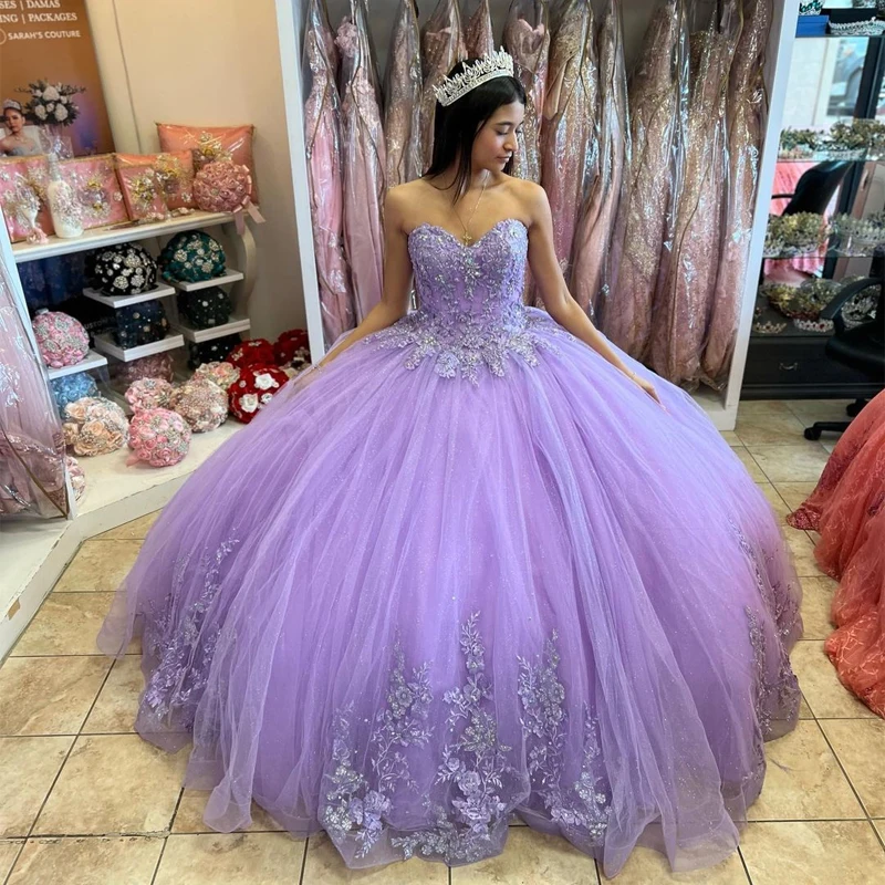 ANGELSBRIDEP, сиреневые красивые платья 16 Quinceanera, юбка-корсет с блестками, бальные платья, платья для праздника 15 лет