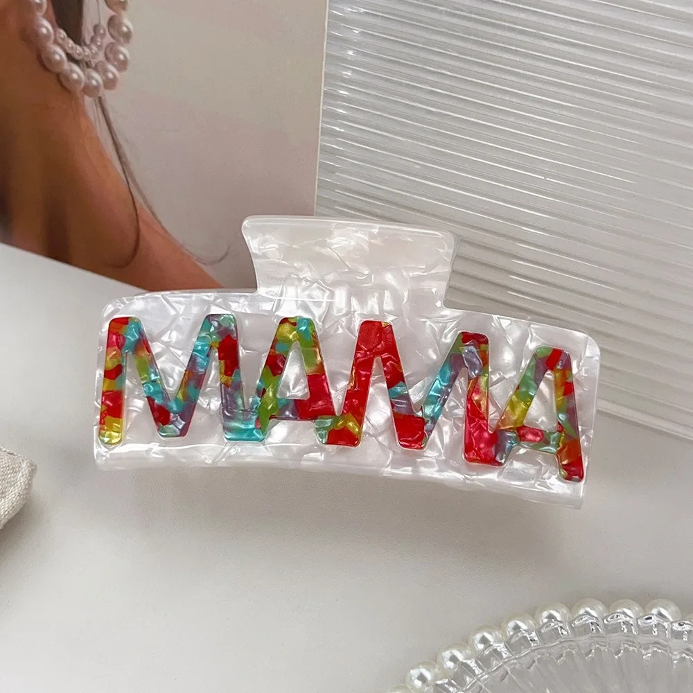

Sweet Square MAMA Hair Claw Retro Ponytail Clip Acetic Acid Shark Clip Colorful Leopard Print Geometry Hair Claw Daily