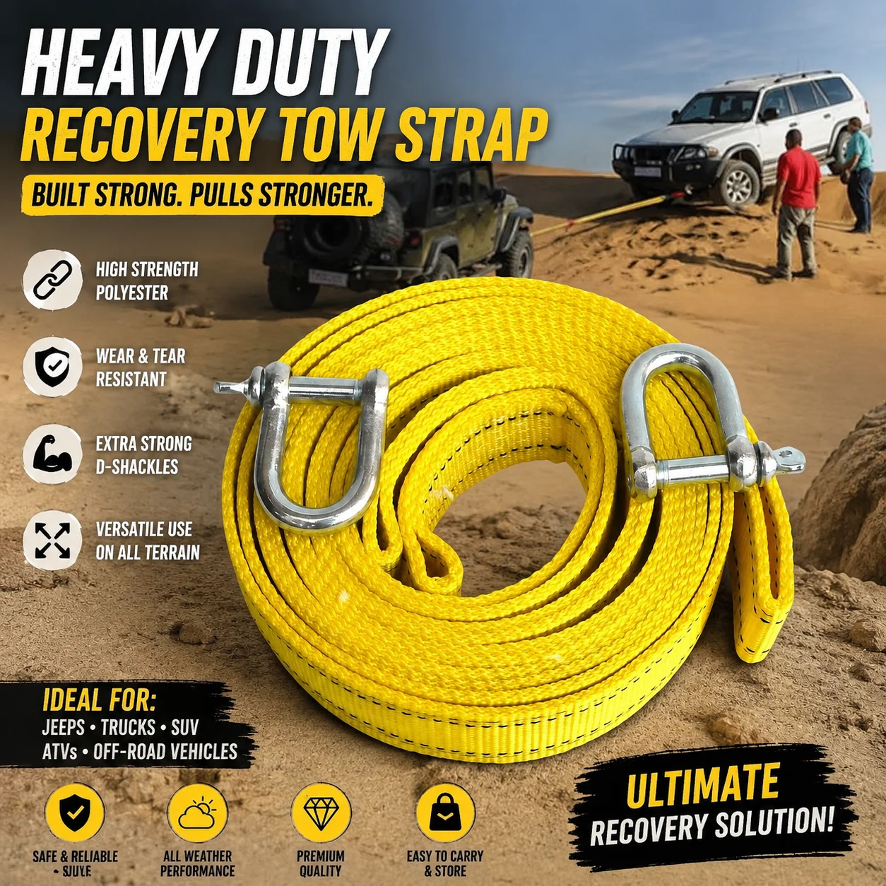 Tow Rope Strap Bar Off Road Accessories Loop Hook Car Trailer Towbar Machine Direct China Shackle Cargo Tie-Down Belt Accessory