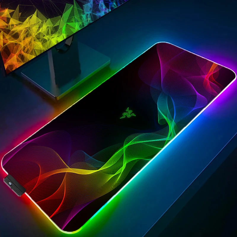 

Razer RGB светодиодный коврик для мыши Аксессуары для ПК Коврик для мыши Резиновый удлиненный коврик HD Нескользящий настольный коврик Коврик для клавиатуры ноутбука Большие игровые коврики