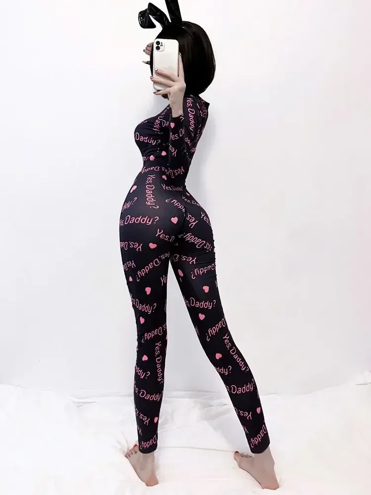 Cerniera a maniche lunghe con apertura sul cavallo Body elastico in spandex Catsuit Collant Hot Sexy Clubwear Lingerie Body Body Unitard Body