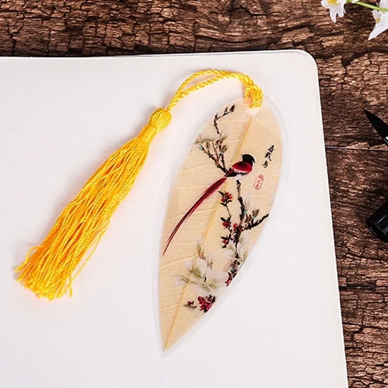 2Pcs Classical Elegance Creative Tassel Bookmark Chinese Wind Natural Collectibles Leaves Vein Bookmarks Creative Stationery