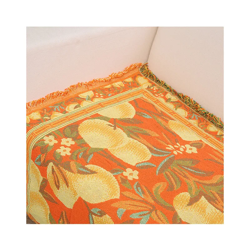 Bohemian Sweet Home Throw Blanket Fringed for Sofa Carpet Bed Woven Couch Cover Boho Yellow Peach Blanket Tapestry Bedspread